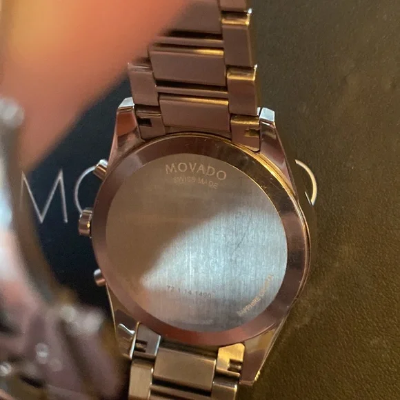 Mens Movado Watch, silver band black face. - Picture 3 of 10